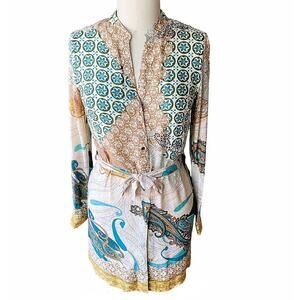 NWT ~ GRIFFLIN Paris Boho Blouse Shirt Bohemian Print Dress ~ Women's Size SMALL